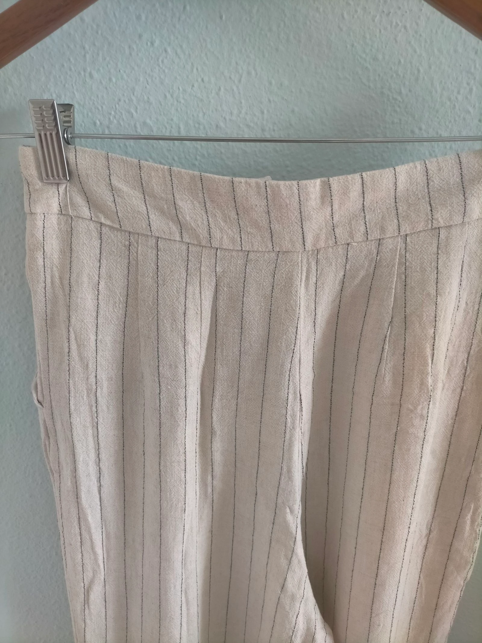 Pantalón lino rayas beige Stradivarius Palazzo Talla S  – photo 10